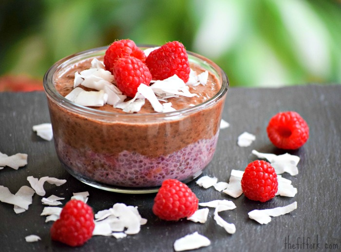 Chocolate Raspberry Coconut Chia Pudding With Unsweetened Almond Milk Thefitfork Com