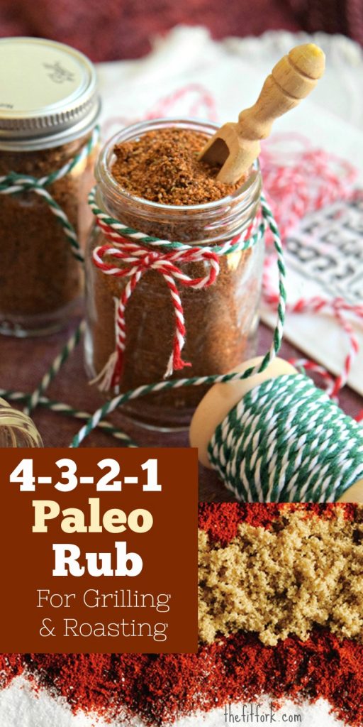 4-3-2-1 Paleo Rub For Grilling & Roasting - a simple recipe that enhances the flavor of your favorite proteins, like beef, pork, and chicken -- or you can even use on vegetables. Paleo-friendly. Also, make extra batches to bottle up and give as an edible gift during the winter holidays or summer entertaining.