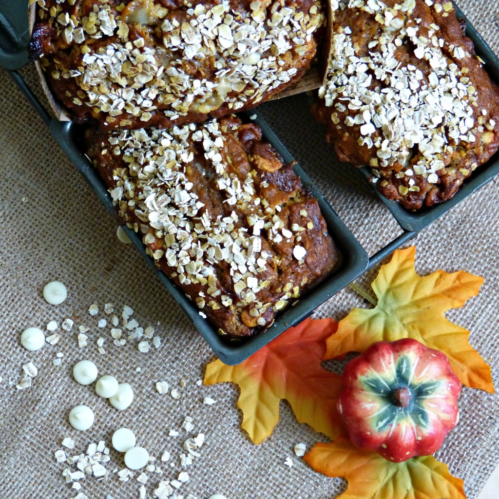 Gluten Free Pumpkin Oat Bread with white chocolate chips