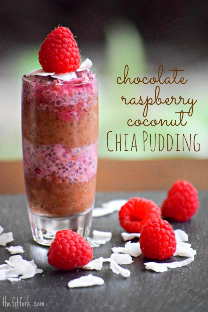 Chocolate Raspberry Coconut Chia Pudding - TheFitFork.com