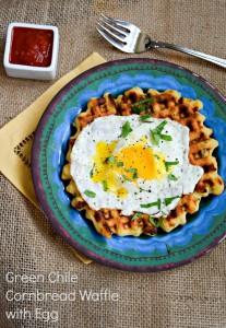 Hatch Green Chile Cornbread Waffle with Egg - TheFitFork.com