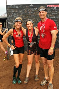 Celebrating with friends at the end of Spartan Race.
