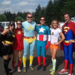 Just hanging out with the superheroes at Hood to Coast Relay.