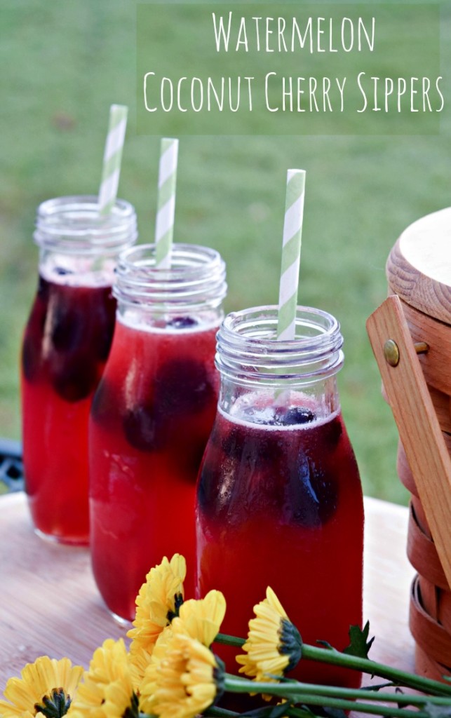 Watermelon Coconut Cherry Sippers are a healthy, hydrating and refreshing beverage for your next picnic.