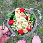 Raspberry Walnut Wheatberry Salad with Grilled Chicken so delicious, nutritious and easy on a summer day!