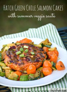Hatch Green Chile Salmon Cakes with Summer Veggie Saute