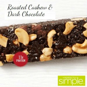 Roasted Cashew & Dark Chocolate protein bar from Perfectly Simple