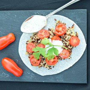 Quinoa, Tomato and Ranch Jicama Wrap makes a quick and easy summer lunch -- no cooking!