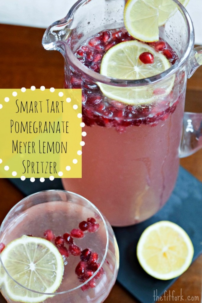 Smart Tart Pomegranate Meyer Lemon Spritzer makes a healthy cocktail for New Years Eve or other celebrations.