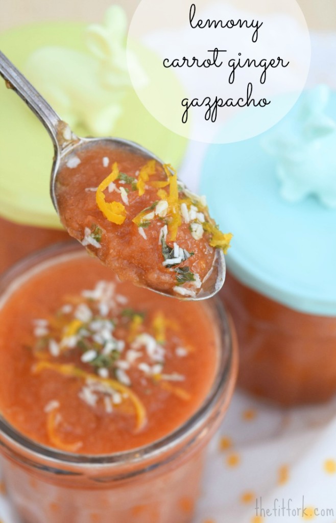 Lemony Carrot Ginger Gazpacho is perfect for light lunches, Easter brunches and as a prelude to your spring entree. Paleo, sugar free, raw, vegan and vegetarian friendly.