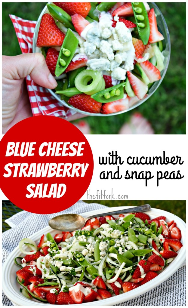 Blue Cheese Strawberry Salad with Cucumber and Snap Peas makes a fresh, fit and flavorful addition to your spring and summer table.