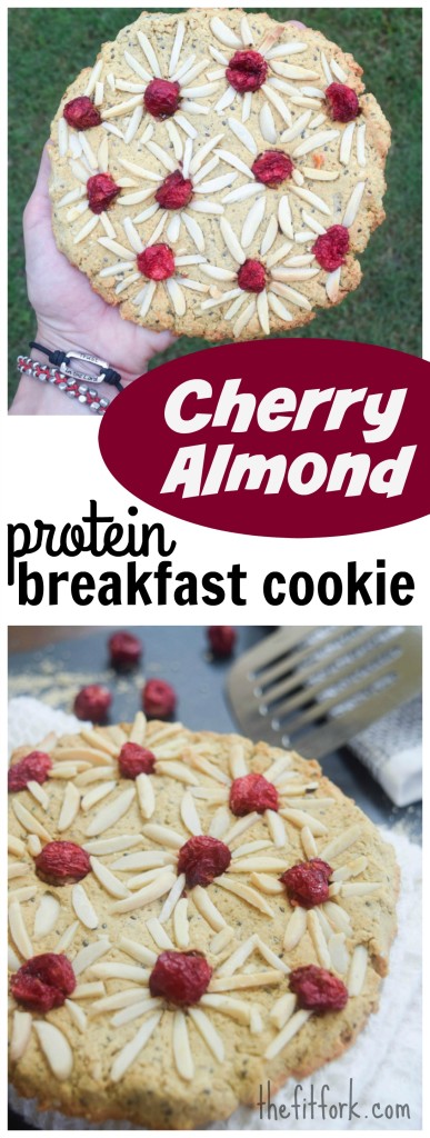 Giant Cherry Almond Protein Breakfast Cookie is a gluten-free, single serve way to start the day -- or eat later for a healthy snack.