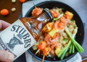 stubb's sticky sweet bbq sauce on shrimp kebabs