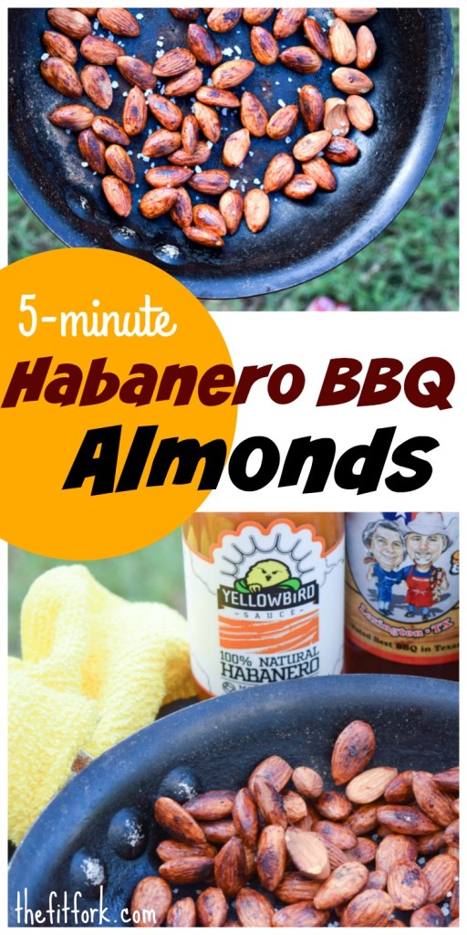 5 minute Habanero BBQ Almonds make a healthy snack  -- protein, fiber and other important nutrients.