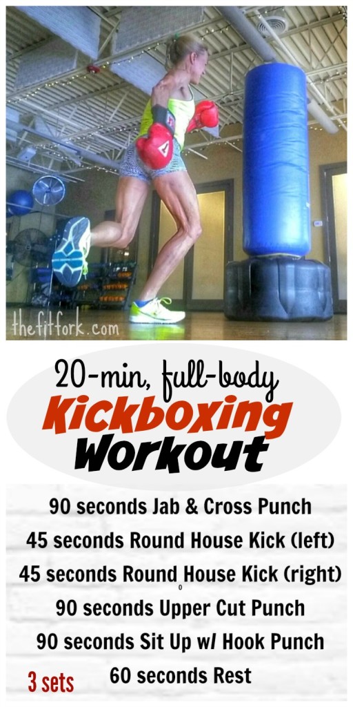 20 Minute Full Body Kickboxing Workout engages every muscle in the body and kicks up the cardio too!