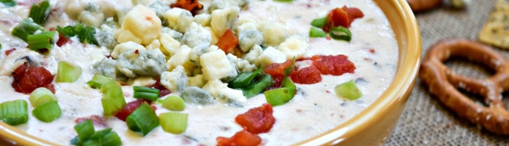 Lower-Fat Blue Cheese Queso makes a great football game day snack served with baked chips, pretzels or veggies.