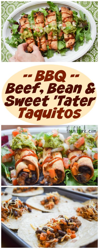 BBQ Beef, Black Bean and Sweet Potato Taquitos make a quick and easy dinner solution. Baked, not fried, and filled with wholesome ingredients to fuel an active lifestyle. Meal prep a couple batches for the freezer for busy weeknight meals or football game day snacks.