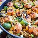 Ancho Blackened Seafood Skillet with Bourbon Maple Veggie Couscous is a one dish, 20 minute dinner that is perfect for fall weeknights.