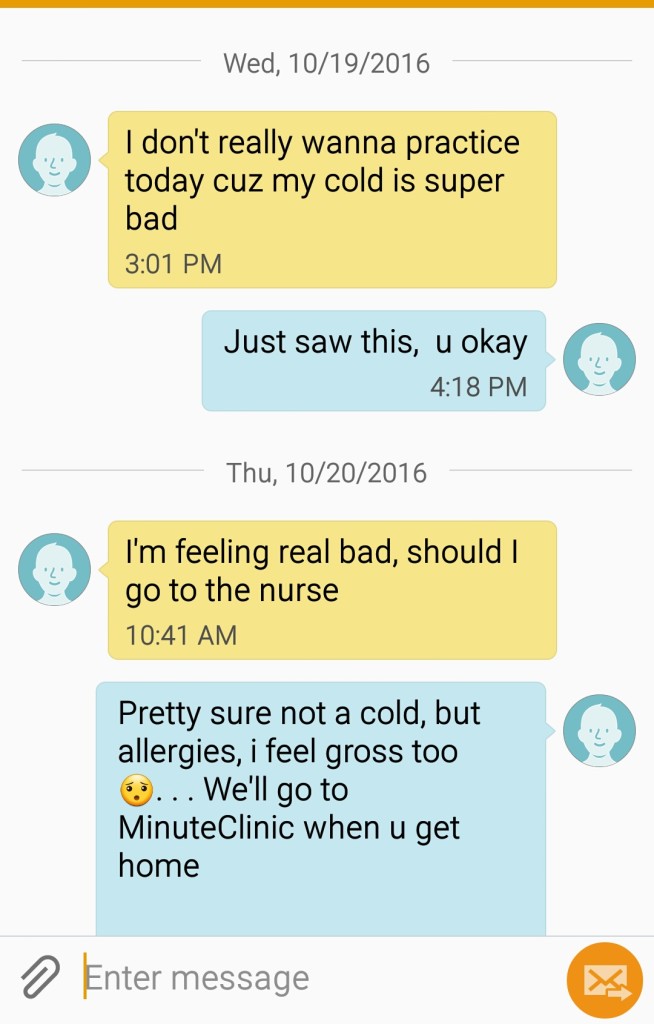 text to mom about allergies and minuteclinic
