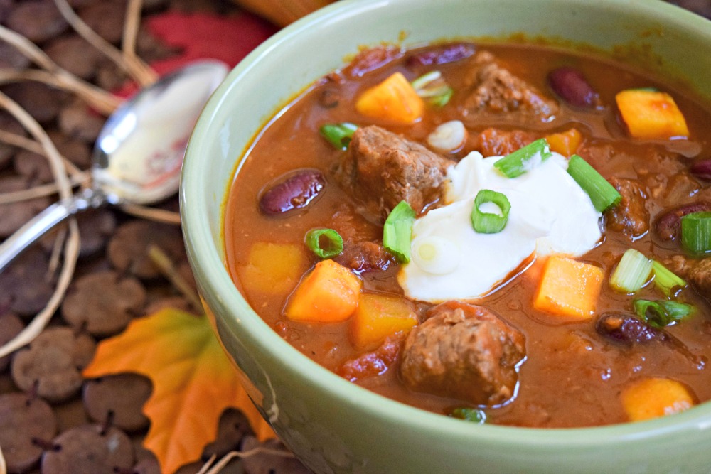 Slow Cooker Fall Harvest Stew with Beef, Butternut Squash and Pumpkin