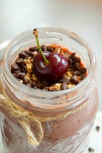 chocolate cherry overnight breakfast pudding with grape nuts