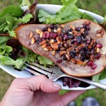 Pomegranate Roasted Pear with Pine Nuts & Blue Cheese lovely way to top a green salad.