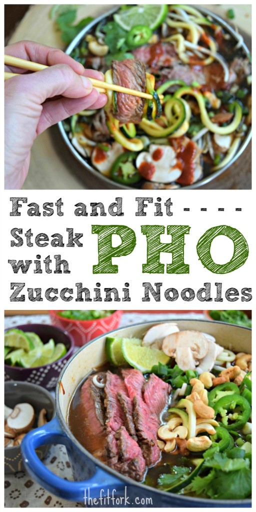Fast and Fit Steak Pho with Zucchini Noodles makes a quick and easy dinner based on the traditional Vietnamese soup. It's also paleo diet approved!