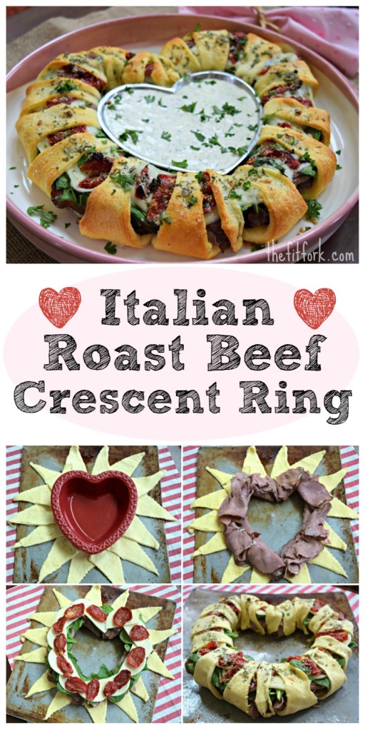 Italian Beef Crescent Ring -- a quick and easy sandwich recipe to share for weeknight dinner, potluck, party, super bowl, Valentines Day or anytime for casual entertaining.