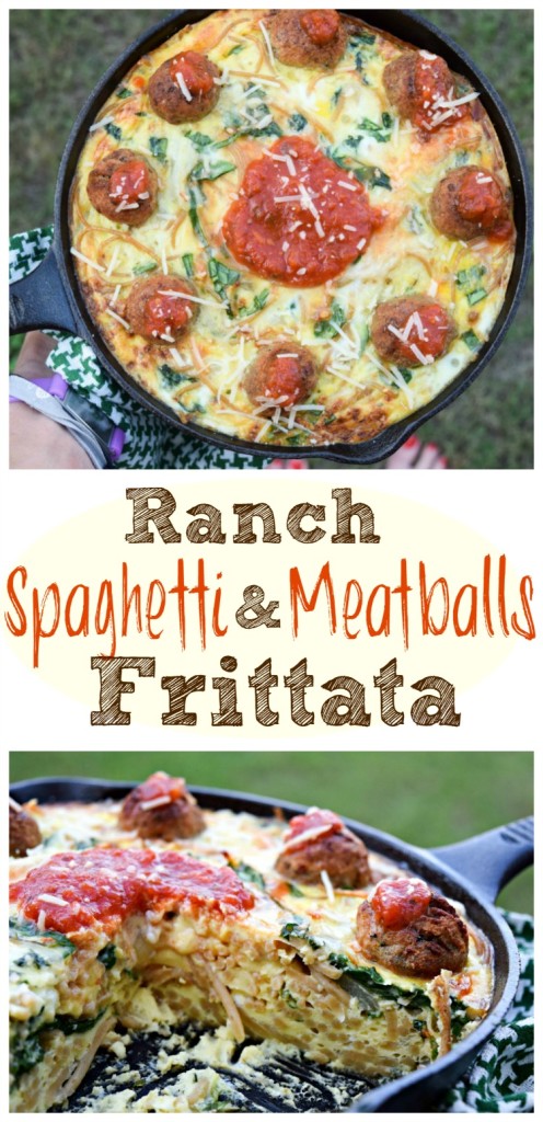 Ranch Spaghetti and Meatball Frittata makes a yummy breakfast, lunch or dinner and uses leftover pasta (gluten free swaps fine), eggs and lean beef meatballs for a balanced protein-rich 30 minute meal.