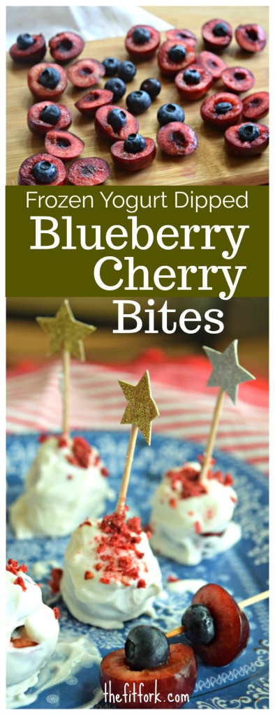 Frozen Yogurt Blueberry Stuffed Cherry Bites are a yummy, healthy fruit dessert for your 4th of July or summer party.