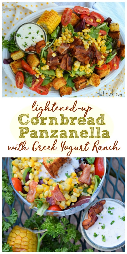 Lightened- up Cornbread Panzanella features sugar swaps and heart-healthy fats in the cornbread croutons and a low fat dressing to top the salad -- hearty and yummy for lunch or dinner.