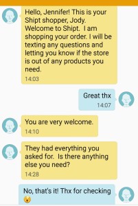 shipt shopper text