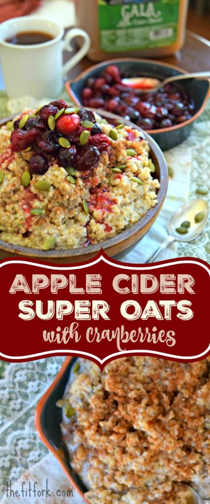 Apple Cider Super Quinoa Oats with Cranberries are made with a nourishing blend of steel cut oats, quinoa and omega-rich seeds. Cranberries and pepitas on top, you can switch up the fruit and nuts as you like! Easy to meal prep and freeze in individual servings.