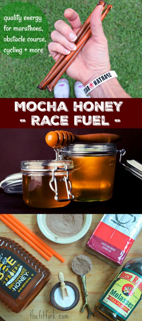 Mocha Honey Race Fuel is packed with quickly-sourced carbs, potassium and a bit of protein to encourage peak performance at you marathon, ultra, obstacle race or other endurance event. Pour into a small race flask or follow instructions to seal off in straws. A better and more economical choice over store-bought gels, gus, chews, drinks and more. 