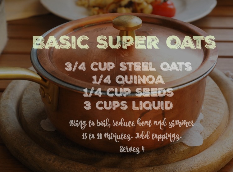 This Basic Super Quinoa Oats Recipe can be easily customized with the seeds of choice (like hemp, flax, chia, etc) and liquid (juice, milk, coffee), and toppings