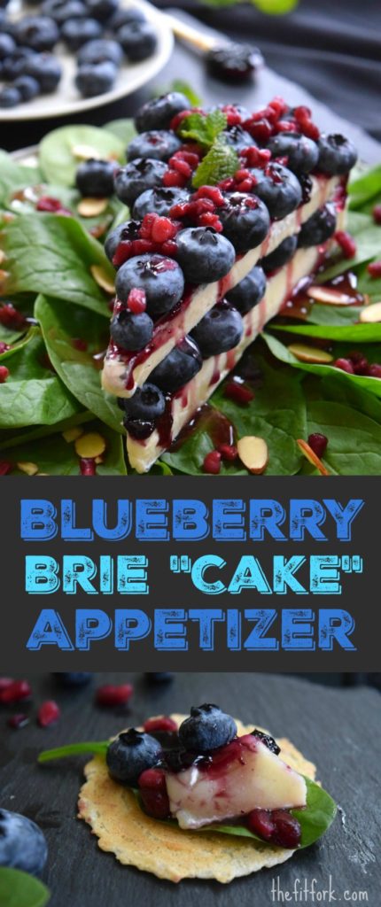 Blueberry Brie Cheese "Cake" Appetizer is a fun, flavorful and festive cheese appetizer for a cocktail party or prelude to dinner! Since it looks like a slice of sweet cheesecake, this sweet-savory recipe will be a real conversation starter for all your entertaining.