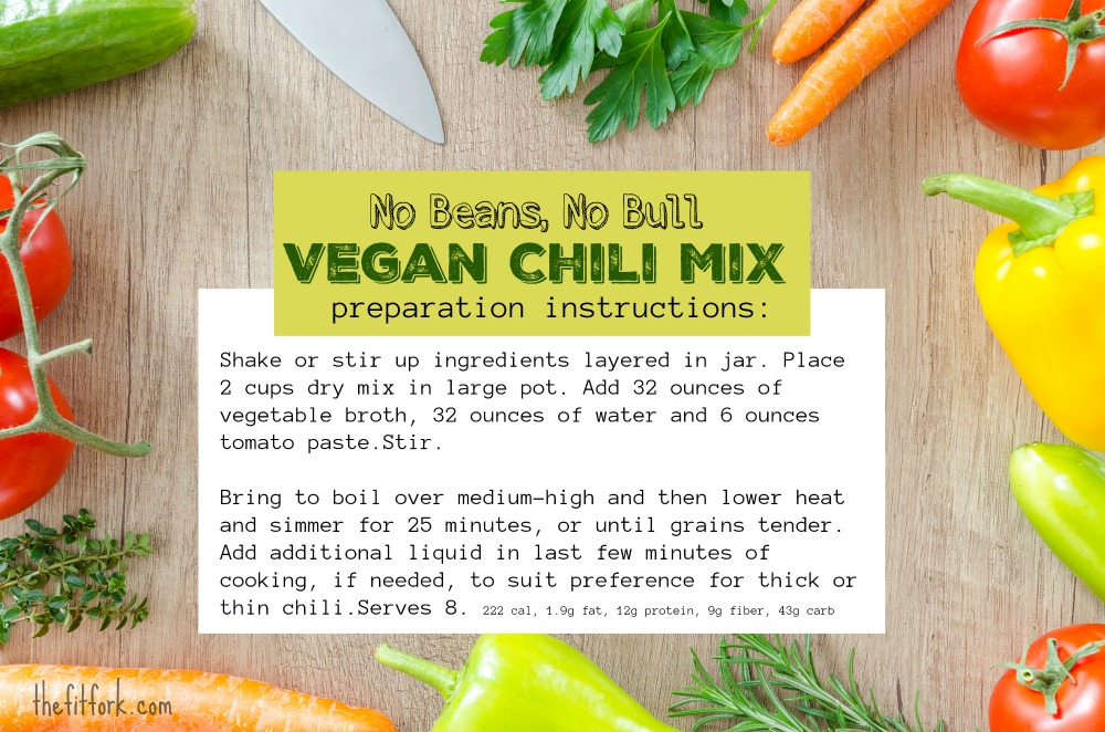 Preparation Instruction Label for Vegan Chili Mix