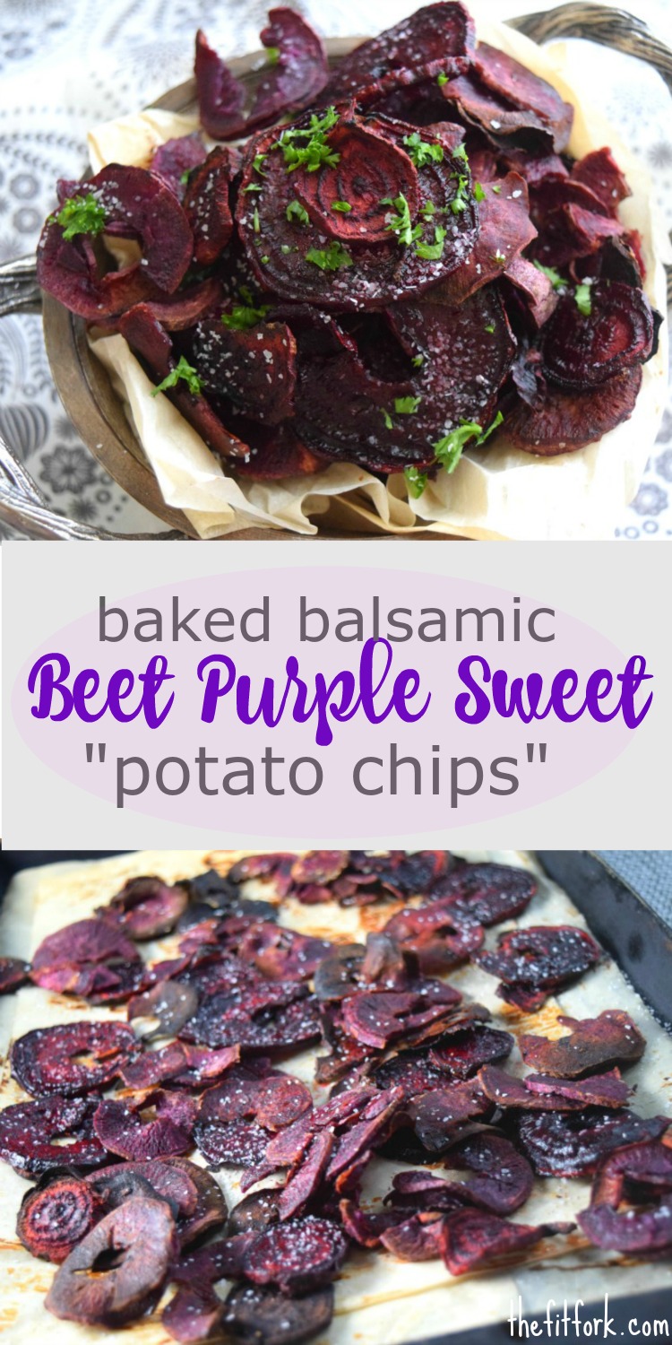 Baked Balsamic Beet and Purple Sweet Potato Chips are super easy to make and make a healthy snack or side dish with lunch or dinner.