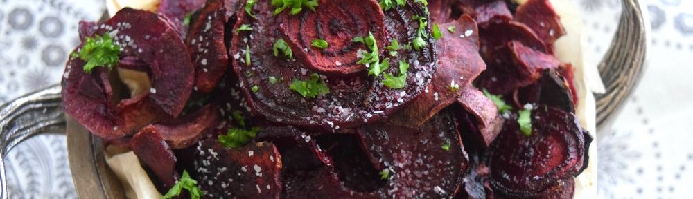 Baked Balsamic Beet and Purple Sweet Potato Chips