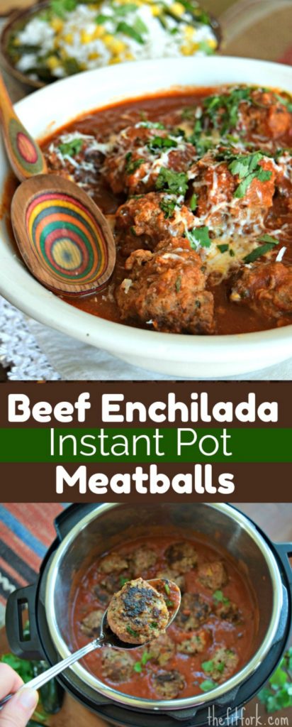 Beef Enchilada Instant Pot Meatballs taste like you've slow-simmered all day, but actually only 40 minutes prep to dinner plate! Also great as an appetizer.