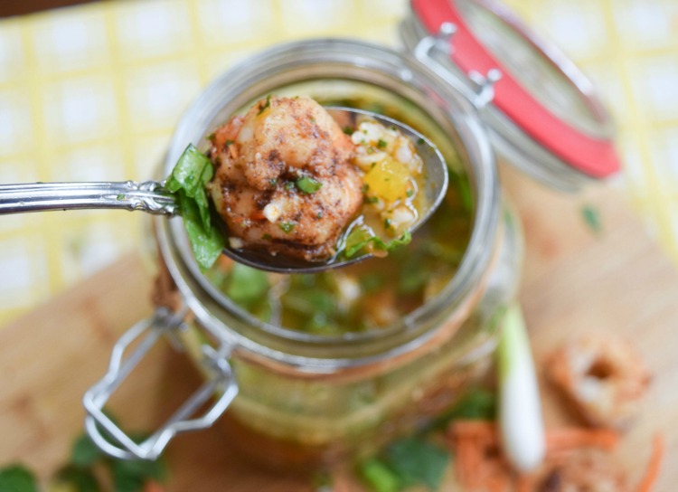 Spicy Shrimp and Spinach Soup in jar