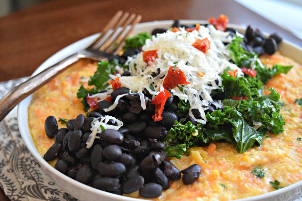 Sweet Potato Grits with Kale and Black Beans