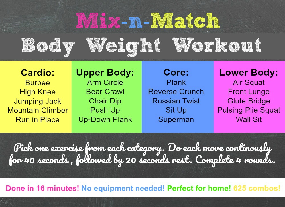 Mix and Match Home Body Weight Workout