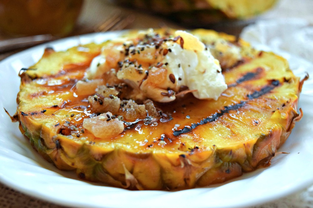 Grilled Pineapple with yogurt, ginger and date syrup