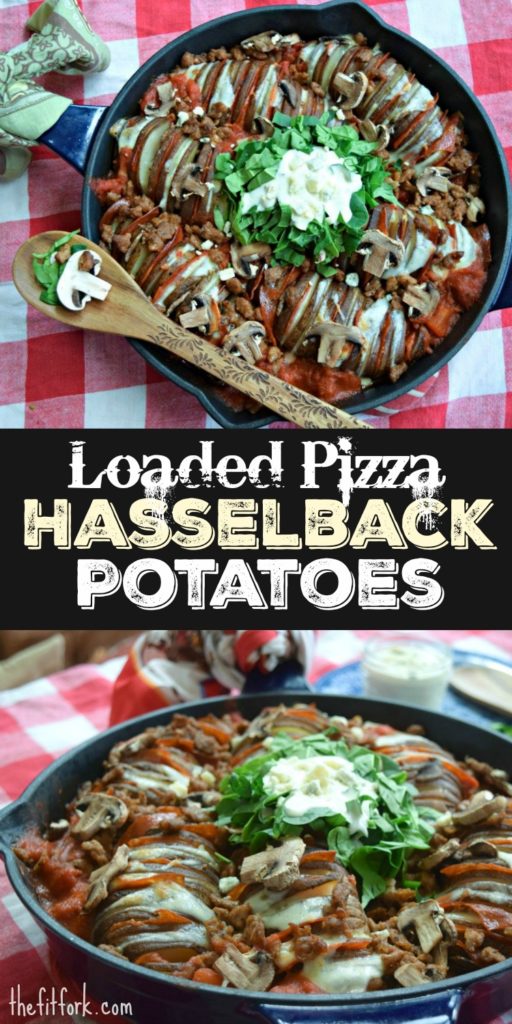 Loaded Pizza Hasselback Potatoes a healthy, hearty, family-friendly meal at-home or camping! Simple ingredients and one pot means easy prep and clean up.