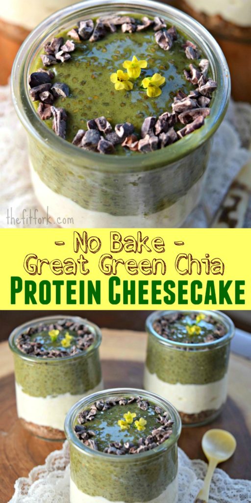 No Bake Great Green Chia Protein Cheesecakes are an easy, no-bake solution for breakfast, healthier desserts or snack time.