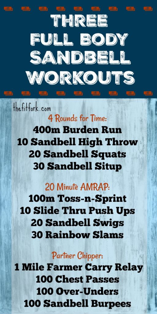 Three Full Body SandBell Workouts -- get your heart pumping and improve your strength, agility and overall functional fitness with this simple piece of exercise equipment.
