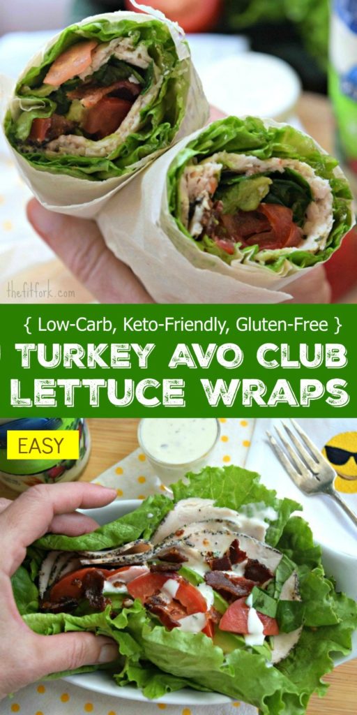 Easy Low Carb Turkey Avo Club Lettuce Wraps are gluten free, keto friendly and a good source of protein. Only 5 minutes to make and perfect for a lunchbox or picnic.