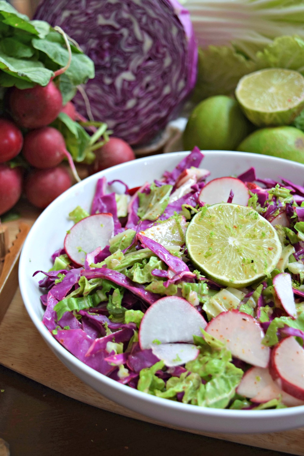 The perfect pairing with seafood or grilled chicken (or even as a salad alone), this colorful coleslaw featuring cabbage, jicama and radishes is a quick fix and easy side dish.