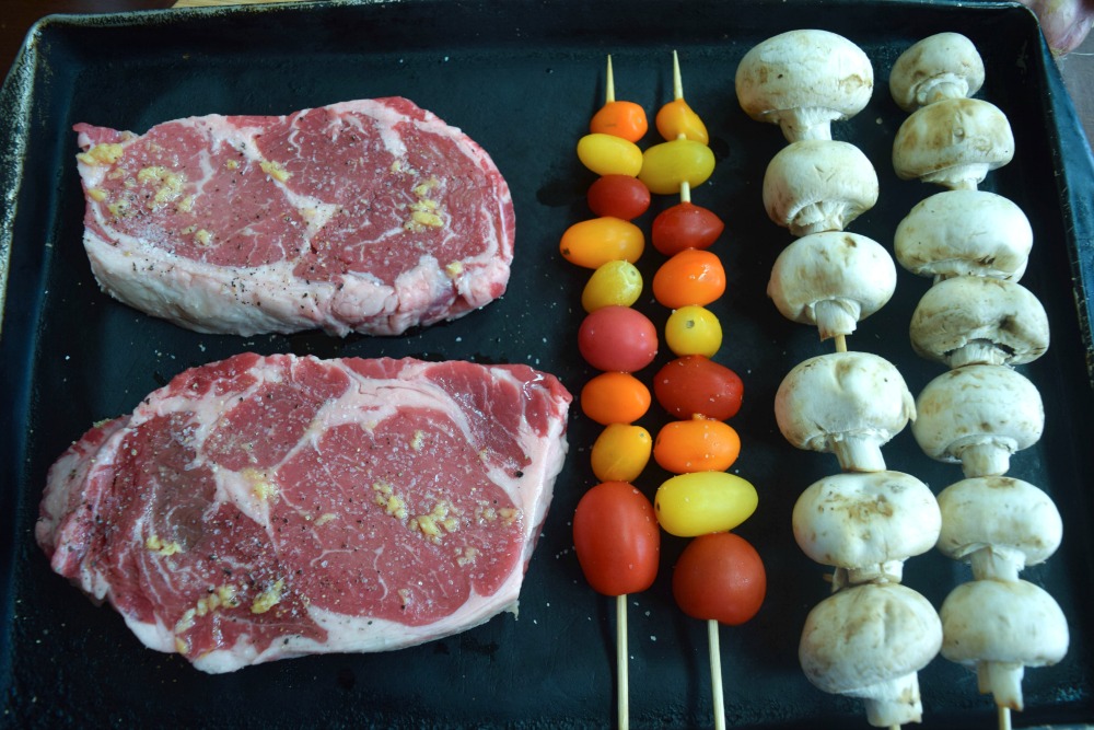 ribeye and egetable skewers are a meal dad will love on Father's Day